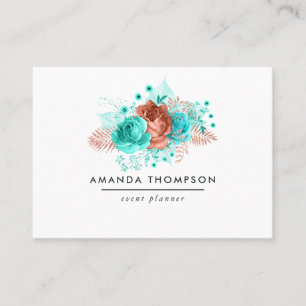Carte De Visite Fleurs aquarelles turquoise et corail