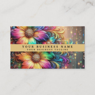 Carte De Visite Fleurs arc-en-ciel girly modernes et gouttes de pa