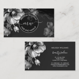 Carte De Visite Fleurs Argent Logo Noir