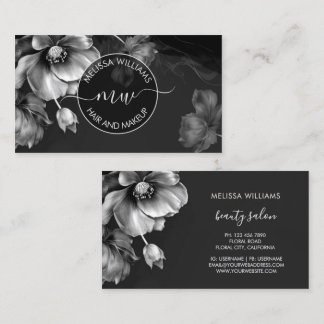 Carte De Visite Fleurs Argent Logo Noir