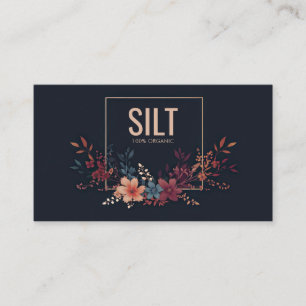 Carte De Visite Fleurs aux tons de bijoux et cadre cuivre noir de