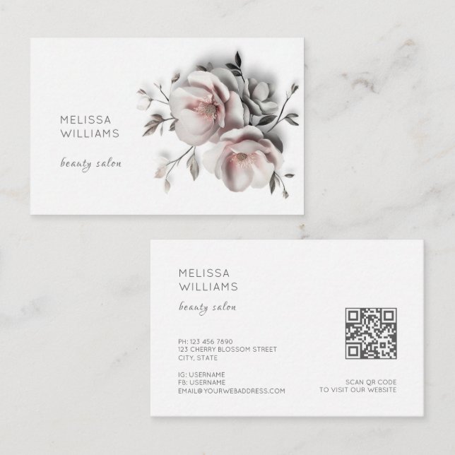 Carte De Visite Fleurs blanches 3D simples (Devant / Derrière)