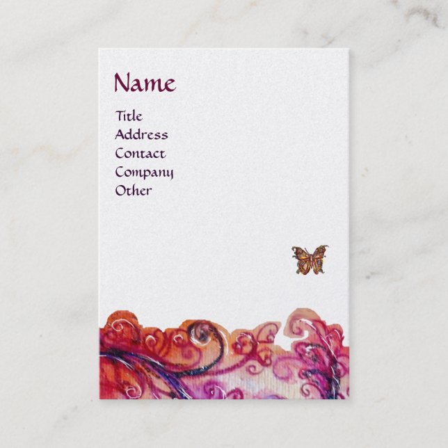 Carte De Visite FLEURS BLANCHES rouge vif, perle violet rose (Devant)