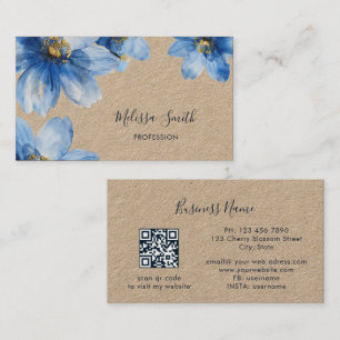 Carte De Visite Fleurs Bleu Or Rustique