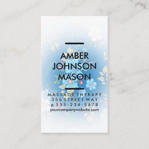 Carte De Visite Fleurs bleues et Motif décoratif Feuille