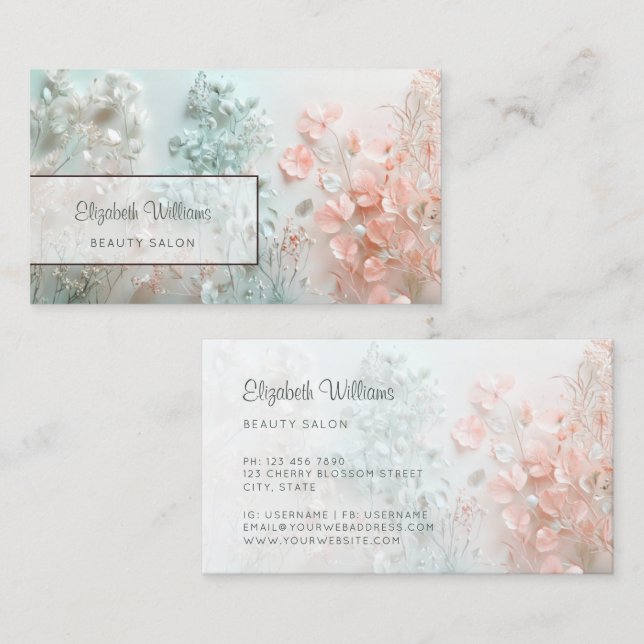 Carte De Visite Fleurs Bohème Pastel 3D (Devant / Derrière)