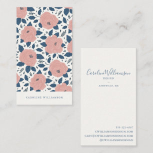 Carte De Visite Fleurs botaniques modernes boho rose bleu marine