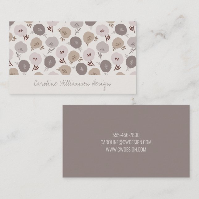 Carte De Visite Fleurs botaniques modernes boho taupe blush gris (Devant / Derrière)