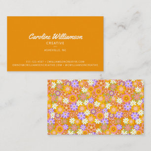 Carte De Visite Fleurs Botaniques Orange Rétro Groovy Tendance