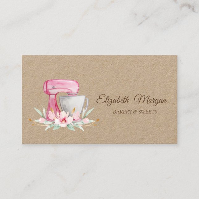 Carte De Visite Fleurs Boulangerie Mélangeuse à Gâteaux (Devant)