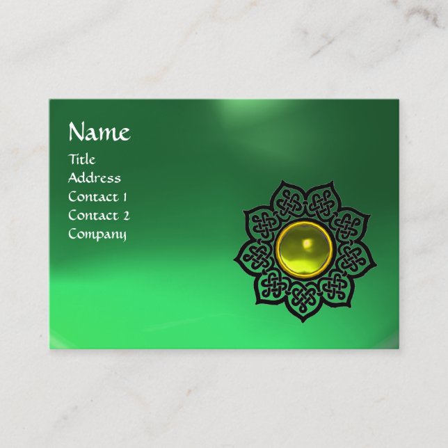 Carte De Visite FLEURS CELTIQUES JAUNE GEM MONOGRAM Emerald Green (Devant)