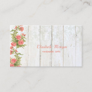 Carte De Visite Fleurs Chic Vintage, Dentelle, Texture Bois