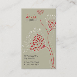 Carte De Visite Fleurs Chrysanthème Rouge Élégant Chic Floral
