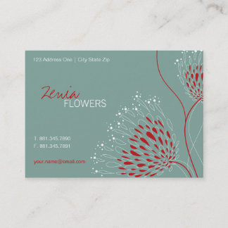 Carte De Visite Fleurs Chrysanthème Rouge Élégant Chic Floral