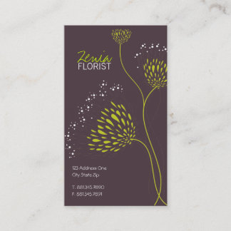 Carte De Visite Fleurs Chrysanthème Vert Élégant Chic Floral