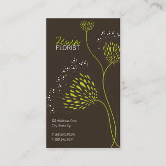 Carte De Visite Fleurs Chrysanthème Vert Élégant Chic Floral
