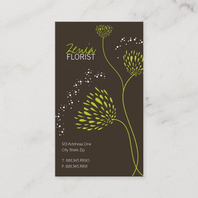 Carte De Visite Fleurs Chrysanthème Vert Élégant Chic Floral (Devant)