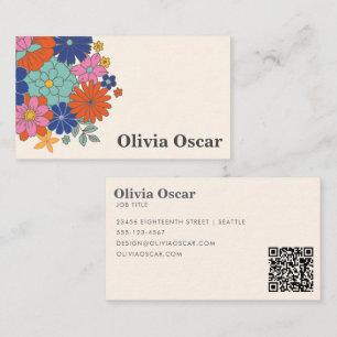 Carte De Visite Fleurs Colorées Boho Art Floral Rétro Lumineux QR