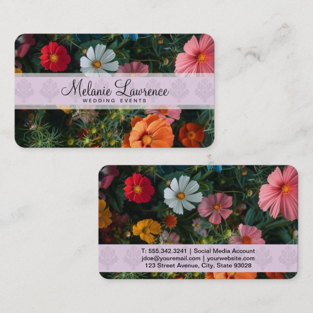 Carte De Visite Fleurs Colorées | Jardin | Nature (Devant / Derrière)