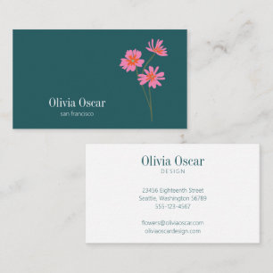Carte De Visite Fleurs Colorées Moderne Rose Turquoise Floral Vert