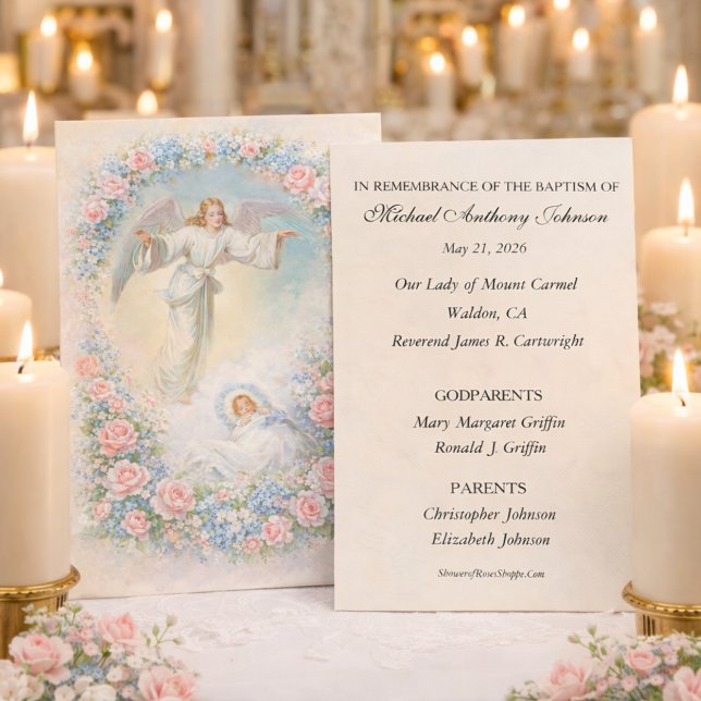Carte De Visite Fleurs d'Anges pour le Souvenir de Baptême de Bébé (Créateur téléchargé)