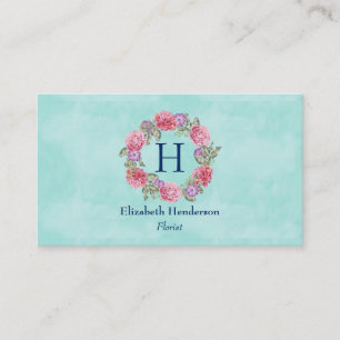 Carte De Visite Fleurs d'aquarelle de couronne fleurie rose et pou