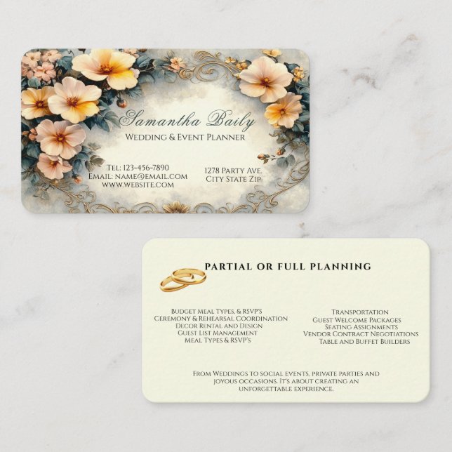 Carte De Visite Fleurs d'aquarelle du planificateur d'événements F (Devant / Derrière)