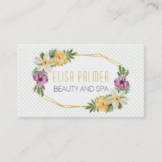 Carte De Visite Fleurs d'aquarelle et fleurs de polygones or