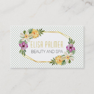 Carte De Visite Fleurs d'aquarelle et fleurs de polygones or
