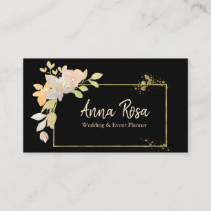 Carte De Visite *~* Fleurs d'aquarelle rose de lavande d'or fémini