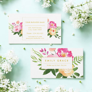 Carte De Visite Fleurs d'aquarelle rose jaune vert
