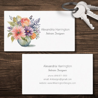Carte De Visite Fleurs d'aquarelle simpliste dans le vase