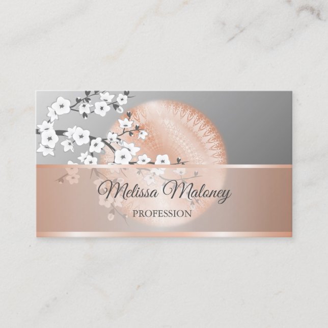 Carte De Visite Fleurs de cerisier Rose Gold Grey Mandala Floral (Devant)