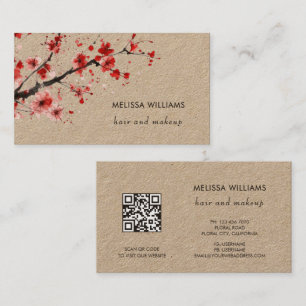 Carte De Visite Fleurs de cerisier rouges aquarelle Papier Kraft