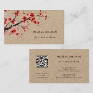 Carte De Visite Fleurs de cerisier rouges aquarelle sur papier kra