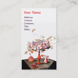 CARTE DE VISITE FLEURS DE FRUITS DE SAISON, PAIRES FEUILLES MONOGR