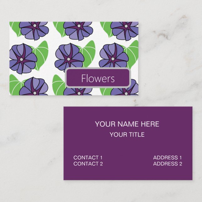 Carte De Visite Fleurs de Gloire du Matin Bleu Floral (Devant / Derrière)