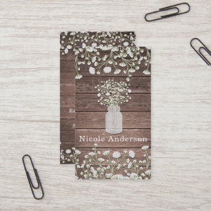 Carte De Visite Fleurs de Gypsophile Bois Rustique Campagne Chic