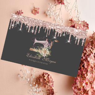 Carte De Visite Fleurs de machine à coudre Rose Gold Drips Boulang