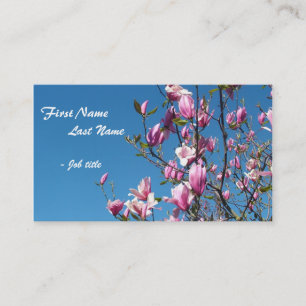 Carte De Visite Fleurs de magnolia rose printanière dans le ciel b