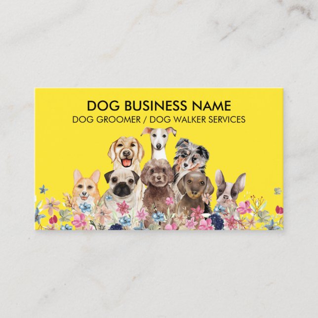 Carte De Visite Fleurs de marque de promeneur de chien (Devant)