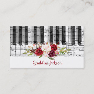 Carte De Visite fleurs de marsala et design de piano