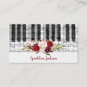 Carte De Visite fleurs de marsala et musique de piano
