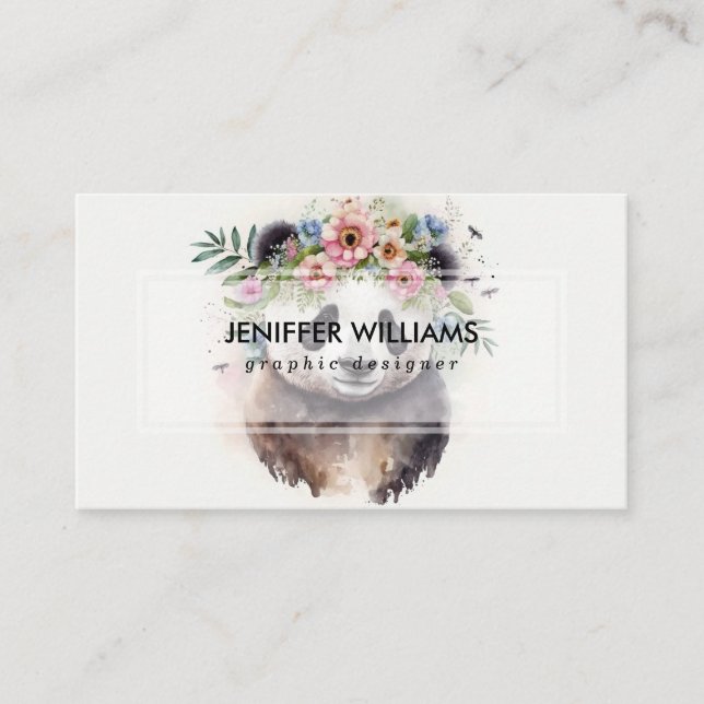 Carte De Visite Fleurs de Panda Aquarelle                     (Devant)