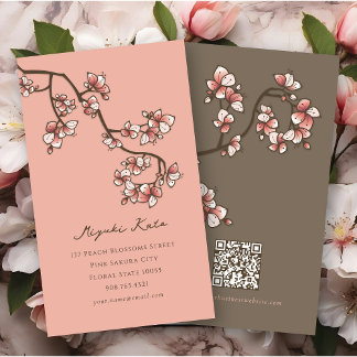 Carte De Visite Fleurs de pêcher roses orientales Élégant chic Sak