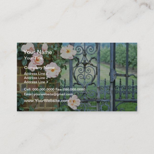 Carte De Visite fleurs de porte de rose blanc et de fer travaillé (Devant)