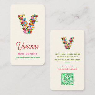 Carte De Visite Fleurs de printemps fantaisistes colorées V monogr