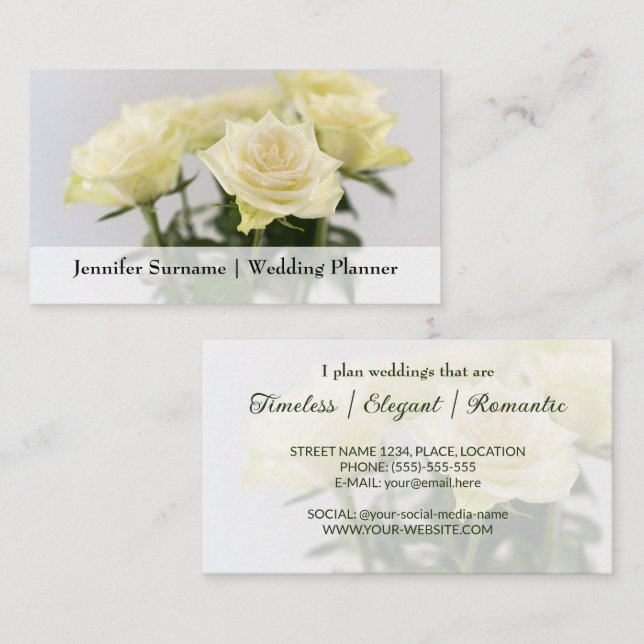 Carte De Visite Fleurs de rose blanches élégantes Planificateur de (Devant / Derrière)