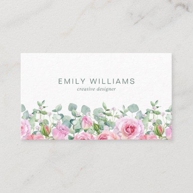 Carte de visite Fleurs de rose rose aquarelle (Devant)