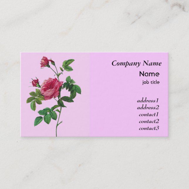 Carte De Visite fleurs de rose rose vintage (Devant)